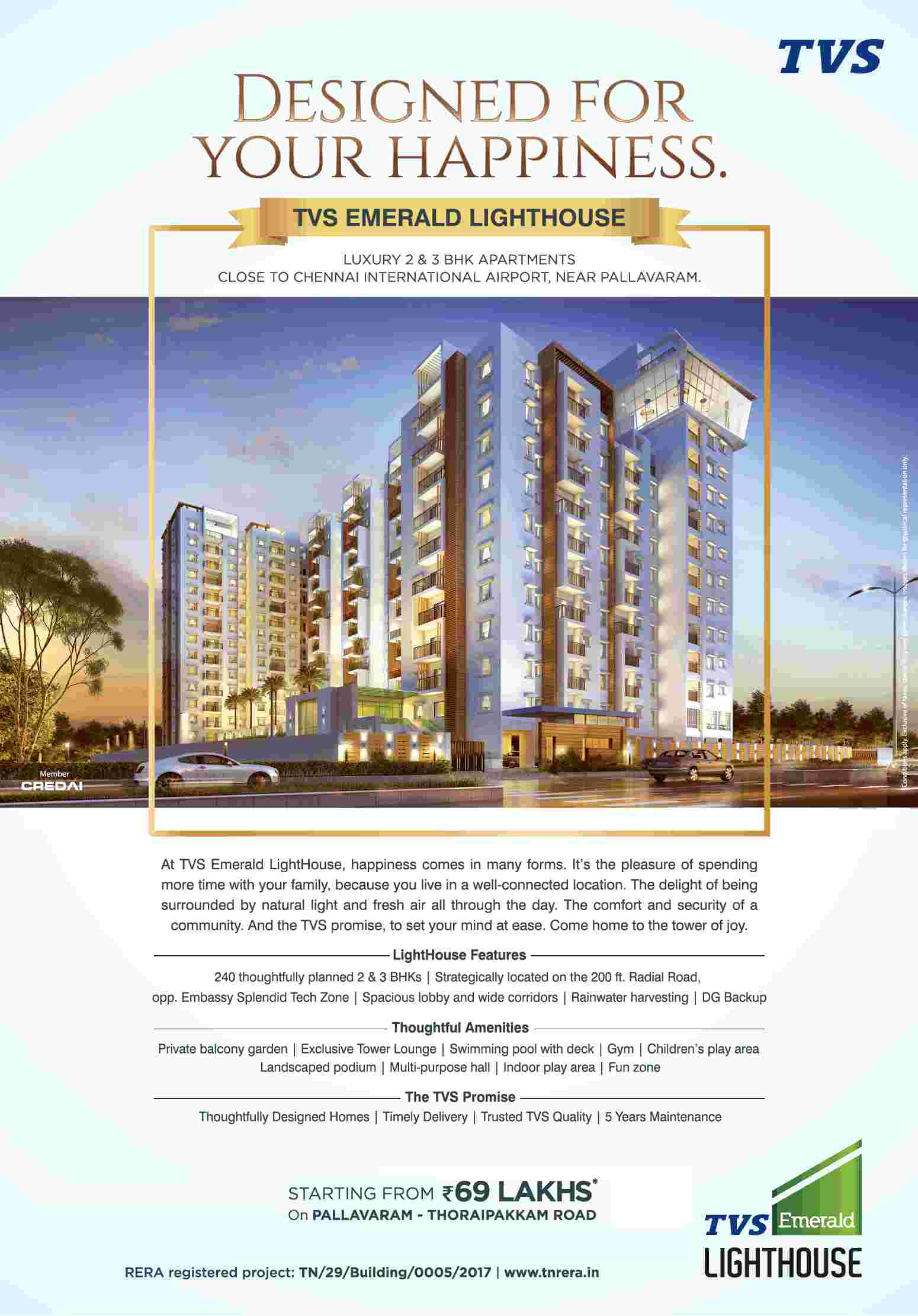 Luxury homes designed for your happiness at TVS Emerald LightHouse in